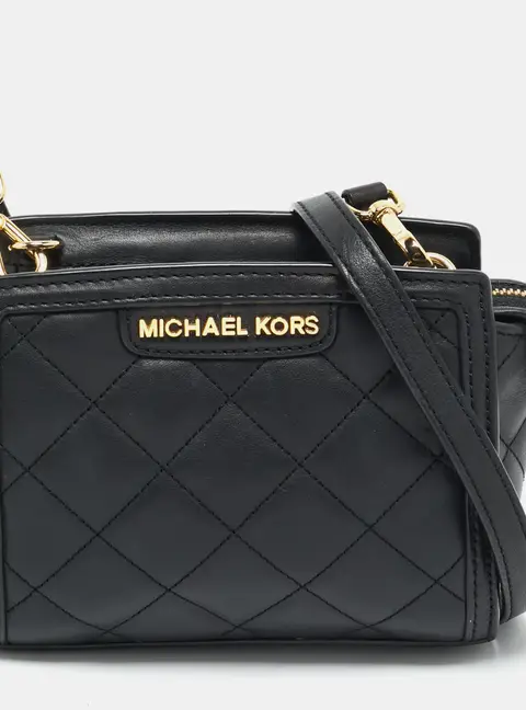 Michael Kors Black Quilted Leather Mini Selma Crossbody Bag