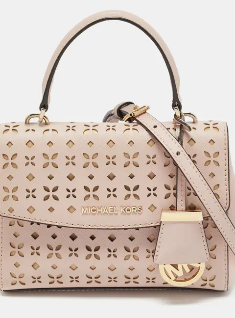 Michael Kors Light Pink Leather XS Laser Cut Ava Top Handle Bag