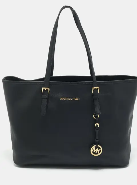 Michael Kors Jet Set Large Black Leather Shopper Tote