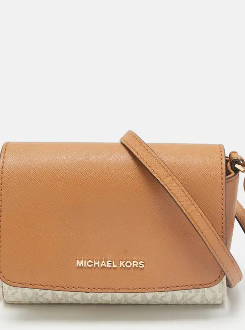Michael Kors Brown Coated Canvas and Faux Leather Crossbody Bags
