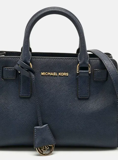 Michael Kors Dillon Navy Blue Leather Tote Bag