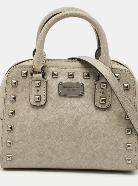 Michael Kors Grey Leather Mini Studded Sandrine Satchel