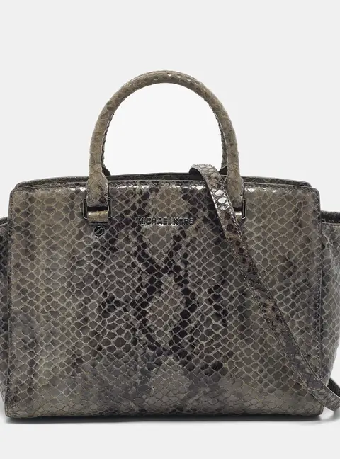 Michael Kors Selma Grey Python Effect Leather Tote Bag