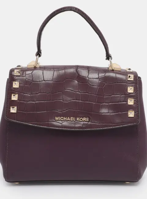 Michael Kors Karla Burgundy Croc Embossed Leather and Leather Satchel