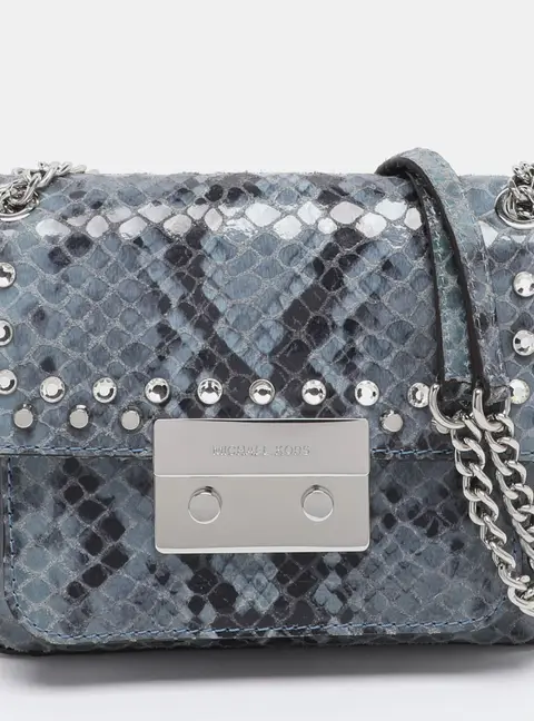 Michael Kors Two-Tone Blue Python Effect Leather Small Sloan Shoulder Bag