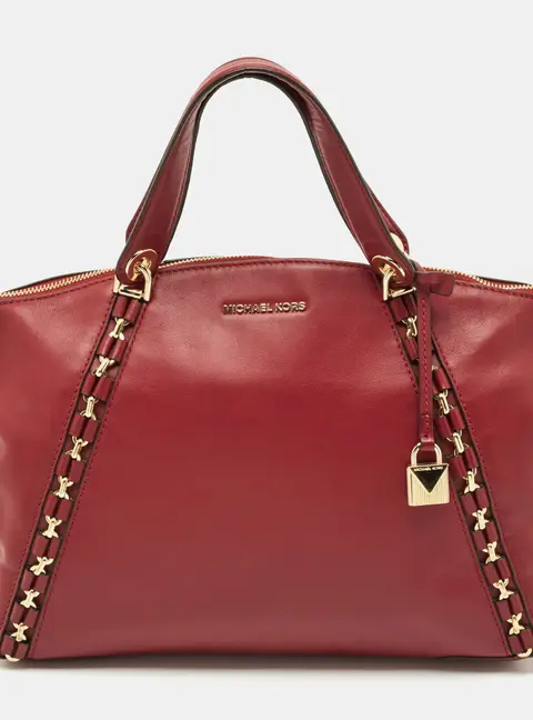 Michael Kors Burgundy Leather Sadie Top Zip Satchel