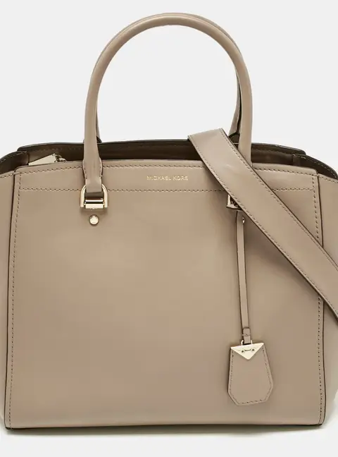 Michael Kors Benning Large Beige Leather Satchel