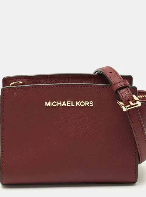 Michael Kors Burgundy Saffiano Leather Mini Selma Crossbody Bag
