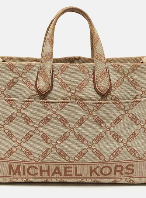 Michael Kors Beige/Brown Logo Jacquard Canvas Large GIgi Tote