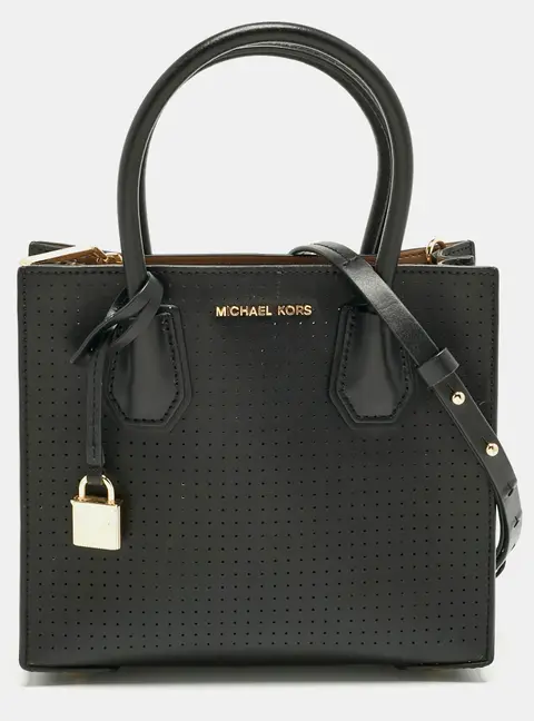 Michael Kors Black Perforated Leather Small Mercer Tote