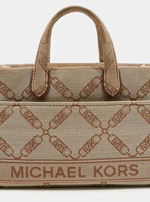Michael Kors Beige Empire Logo Jacquard Canvas Small Gigi Tote