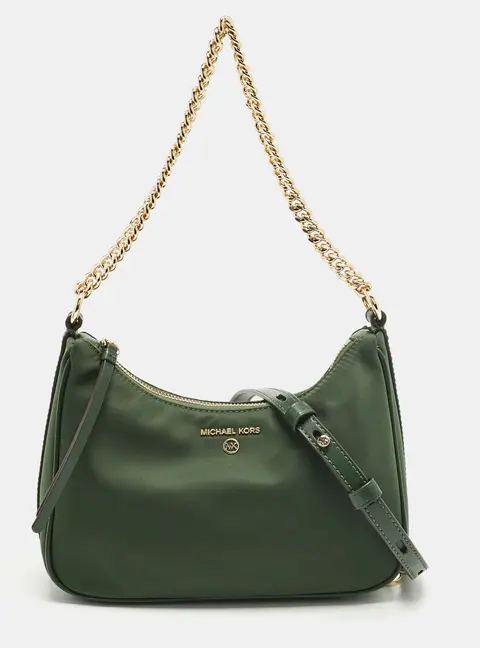 Michael Kors Green Nylon and Leather Gabardine Crossbody Bag
