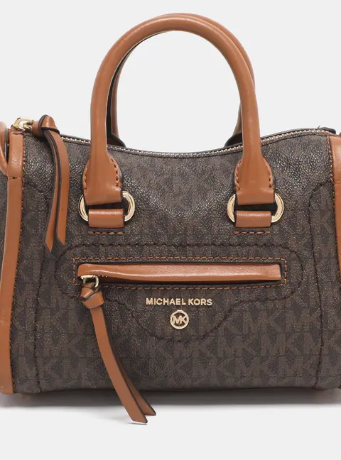 Michael Kors Brown Coated Canvas and Leather Extra Small Carine Satchel