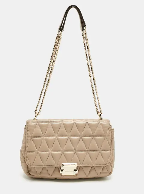 Micheal Kors Beige Quilted Leather Large Sloan Shoulder Bag