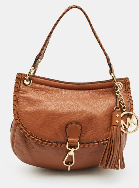 Michael Kors Brown Leather Tassel Braided Flap Hobo