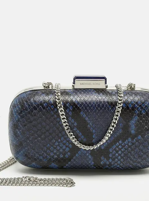 Michael Kors Blue/Black Python Embossed Leather Elsie Dome Chain Clutch
