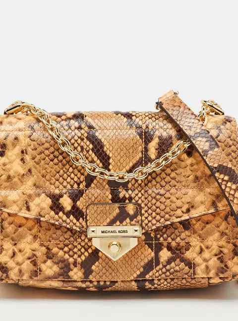 Michael Kors Cream/Black Python Embossed Leather Large Soho Shoulder Bag