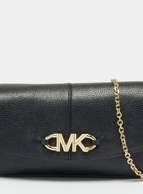 Michael Kors Izzy Large Black Leather Chain Clutch