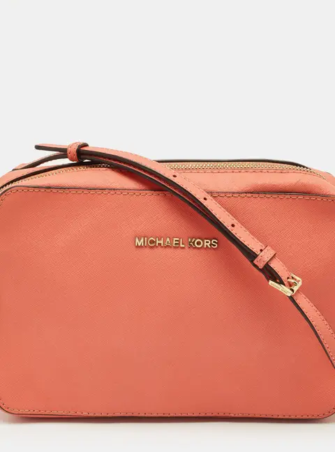 Michael Kors Jet Set Camera Peach Leather Crossbody Bag