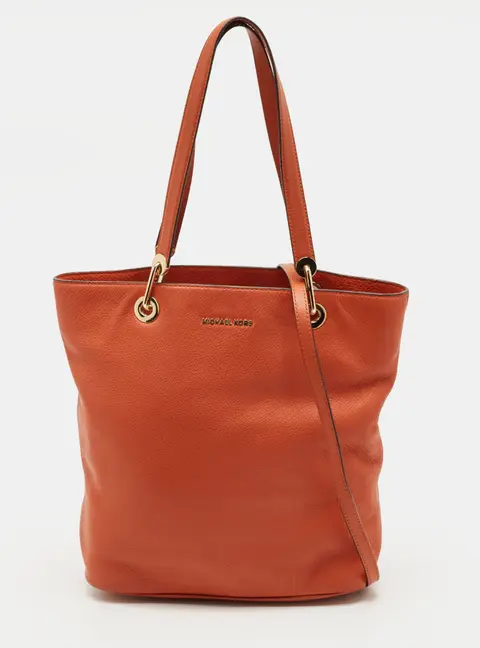 Michael Kors Orange Leather Zip Shopper Tote