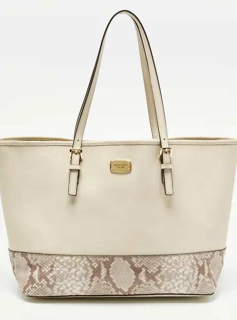 Michael Kors Jet Set Off White/Grey Python Embossed and Leather Tote