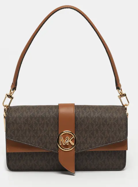 Michael Kors Greenwich Medium Signature Brown Coated Canvas and Leather Top Handle Bag
