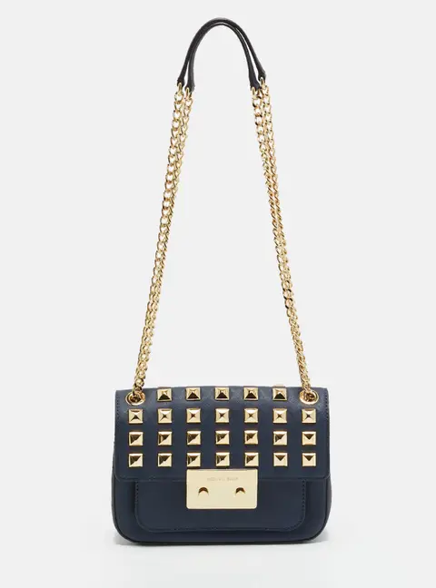 Michael Kors Studded Sloan Navy Blue Leather Shoulder Bag