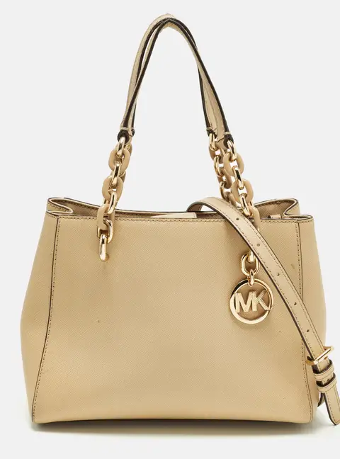 Michael Kors Cynthia Small Beige Leather Tote