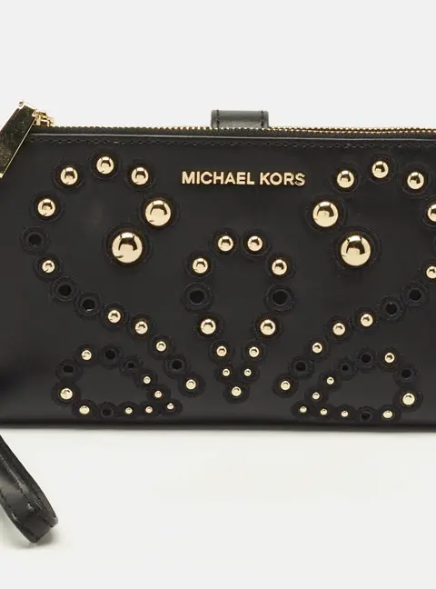 Michael Kors Adele Studded Black Leather Phone Wristlet Wallet