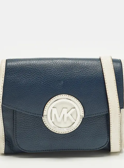 Michael Kors Margo Navy Blue/White Leather Crossbody Bag