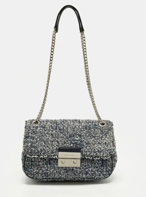 Michael Kors Sloan Navy Blue Quilted Tweed Shoulder Bag