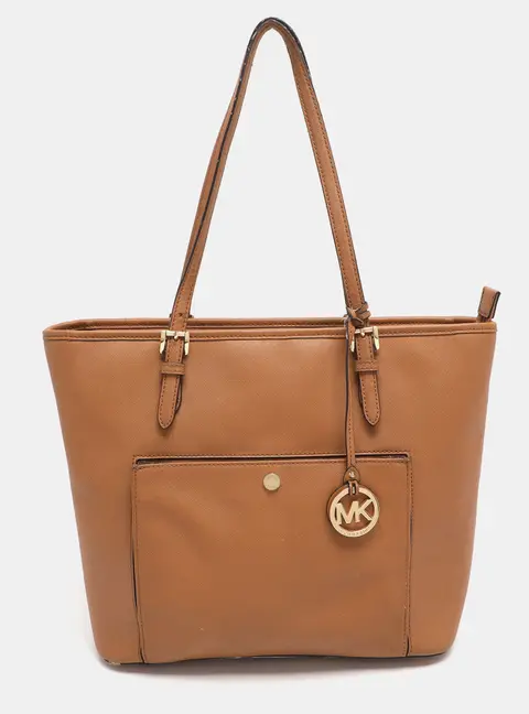 Michael Kors Jet Set Brown Saffiano Leather Snap Pocket Tote