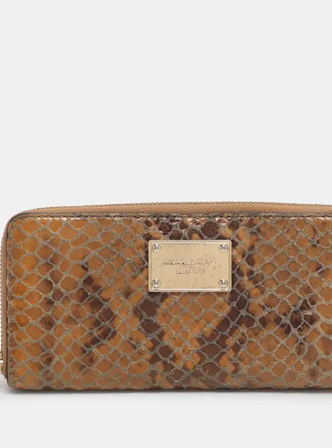 Michael Kors Jet Set Orange Snakeskin Embossed Leather Zip Around Wallets