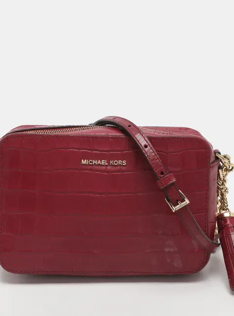 Michael Kors Ginny Medium Fuchsia Croc Embossed Leather Shoulder Bag