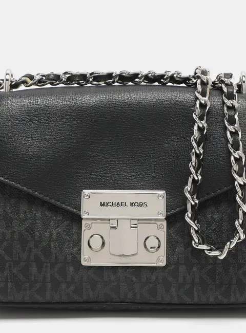 Michael Kors Rose Black/Grey Signature Coated Canvas and Leather Shoulder Bag