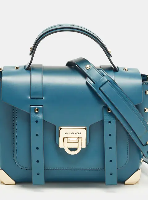 Michael Kors Manhattan Medium Blue Leather Top Handle Bag