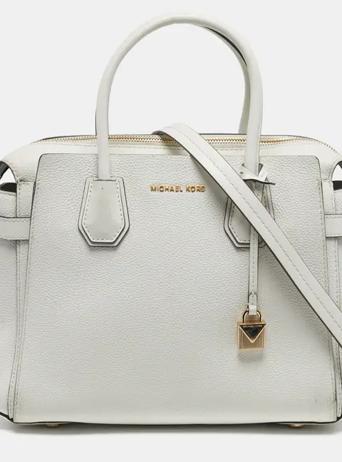 Michael Kors Belted Mercer Small White Leather Satchel