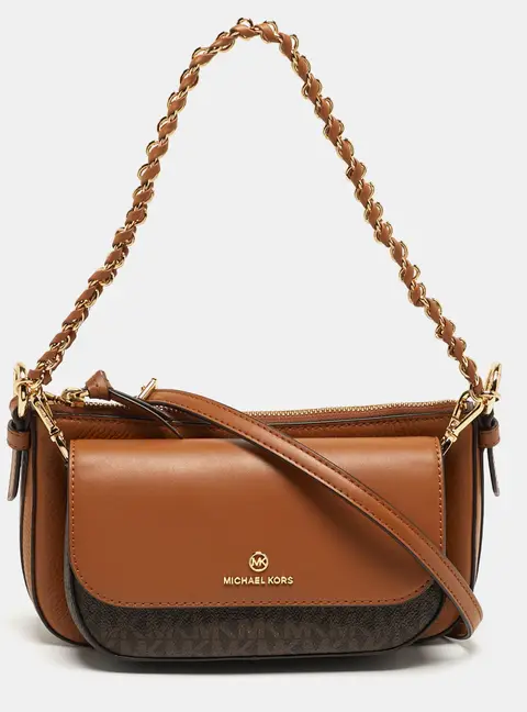 Michael Kors 4-in-1 Medium Brown Signature Coated Canvas and Leather Crossbody Bag
