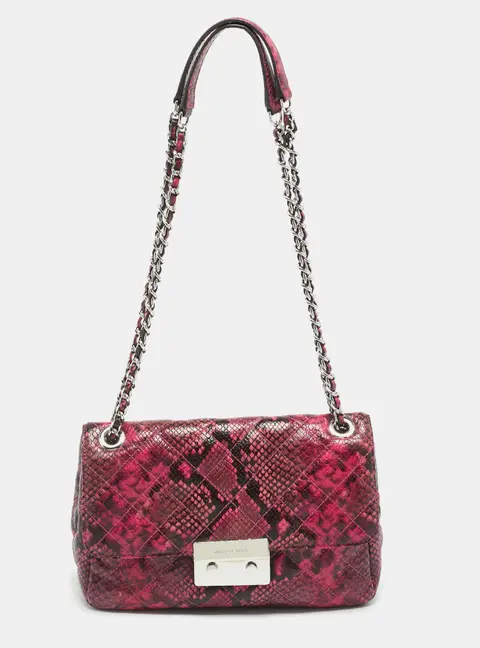 Michael Kors Tribeca Pink/Black Python Embossed Leather Shoulder Bag