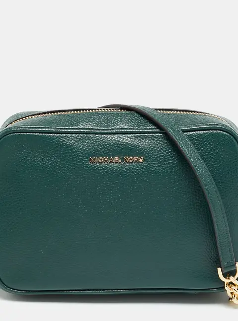 Michael Kors Jet Set Camera Green Leather Crossbody Bag
