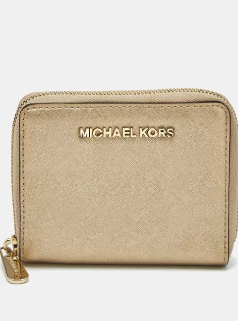 Michael Kors Jet Set Gold Leather Zip Around Wallet
