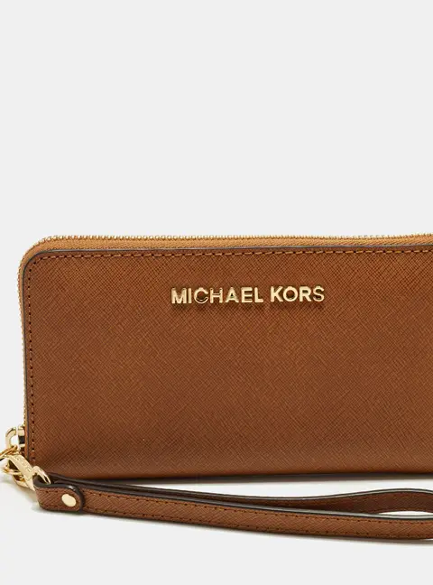 Michael Kors Jet Set Multifunction Phone Wristlet Brown Leather Wallet