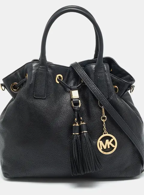 Michael Kors Camden Drawstring Black Leather Shoulder Bag