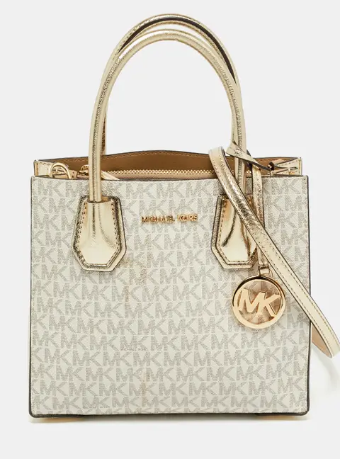 Michael Kors Mercer Small Gold/White Signature Coated Canvas Tote