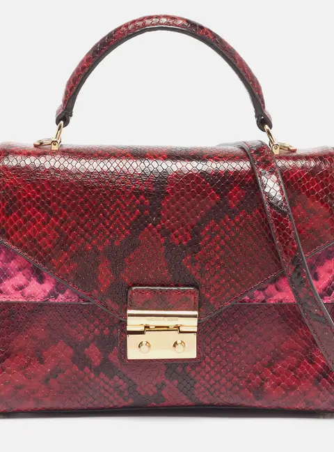 Michael Kors Sloan Flap Red/Pink Python Embossed Leather Top Handle Bag