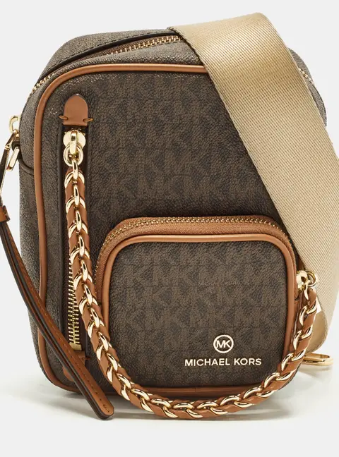 Michael Kors Elliot Small Brown Signature Coated Canvas Crossbody Bag
