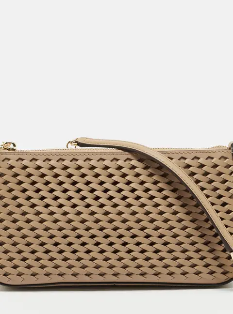 Michael Kors Empire Beige Woven Leather Shoulder Bag