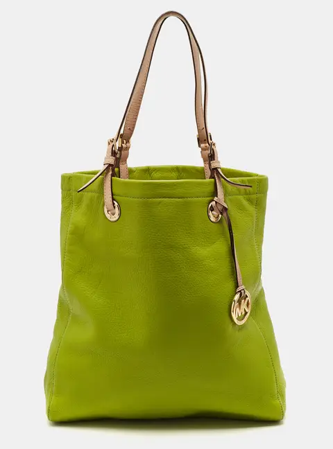 Michael Kors Jet Set North South Light Green/Beige Leather Tote