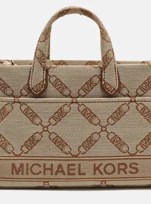 Michael Kors Gigi Small Beige Empire Logo Jacquard Tote
