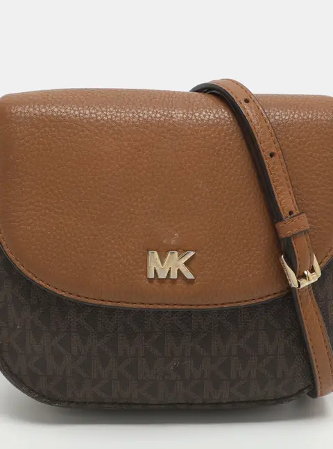 Michael Kors Mott Brown Signature Coated Canvas and Leather Crossbody Bag